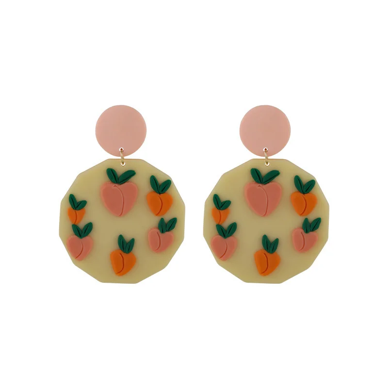 

Origin Summer Mango Peach Irregular Circle Geometric Polymer Clay Dangle Earring for Women Girls Funny Fruit Earring Jewellery