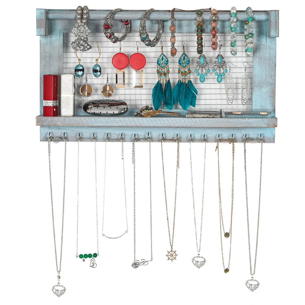 

Ювелирные изделия-настенная Подставка для ювелирных изделий со съемным браслетом, полка And16Hooks-Perfect серьги, подставка для ожерелья для хранения синего цвета