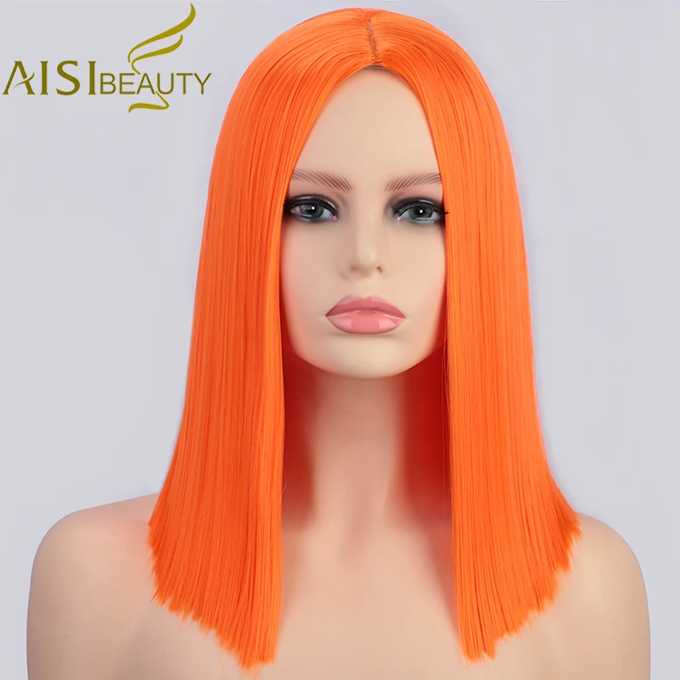 

AISI BEAUTY синтетические парики, оранжевые короткие прямые парики боб для женщин, средние точки, розовый, черный, красный, пупл, парик для коспле...