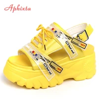 aphixta 9cm platform sandals women wedge high heels shoes women buckle lace up summer zapatos mujer wedges slippers woman sandal