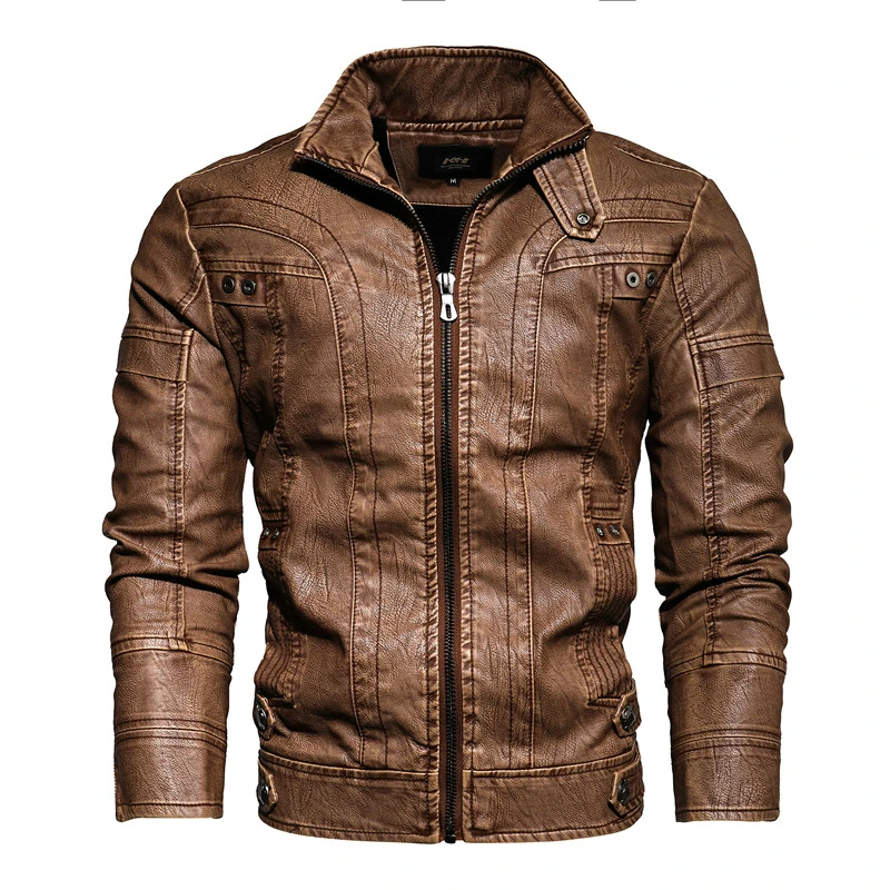 

Leather Jacket Men 2021 Brand New Bomber Jacket Faux Leather Coat Mens Fleece Slim Fit Motorcycle PU Jackets Outwear Clothes