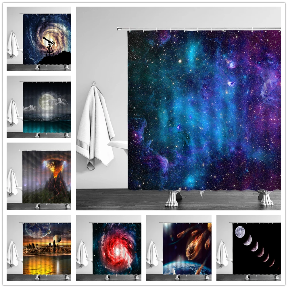 

Занавеска для душа «Вселенная», водонепроницаемый шторка для ванны с извержением вулканического излучения звездного лунного затмения, деш...