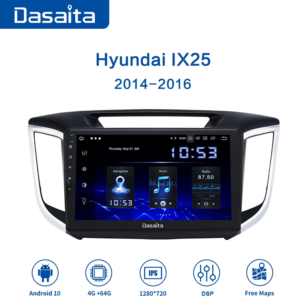 Автомобильный дисплей Dasaita 10 2 дюйма Android 0 Din для Hyundai IX25 2014 2015 2016 2017 с 64 Гб ПЗУ