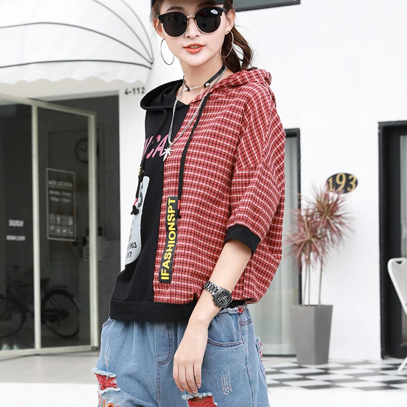 Max LuLu 2020 летние модные женские клетчатые футболки с капюшоном принтом Лоскутные