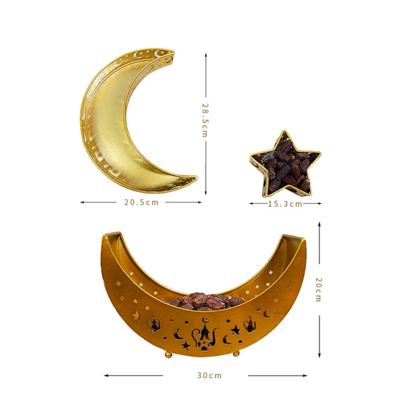 

Eid Mubarak Moon/Star Serving Tray Tableware Dessert Food Storage Container Ramadan Wrought Iron Tray for Home Decor TN9