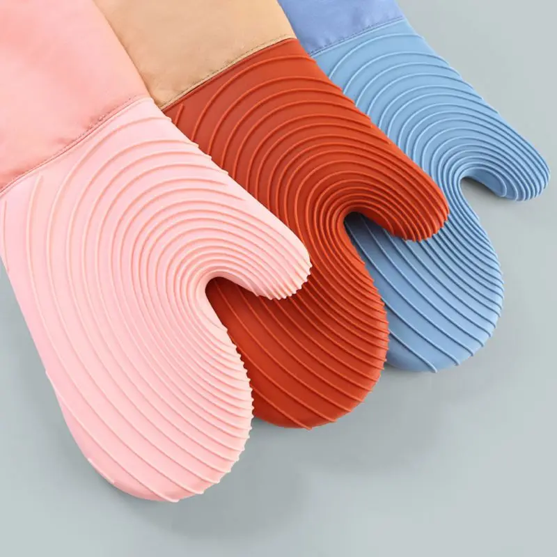 

Oven-bake Mitt Silicone And Cotton Padded Mitt Surface Ripple Mitt Heat-insulating Mitt Gloves for Home Kitchen