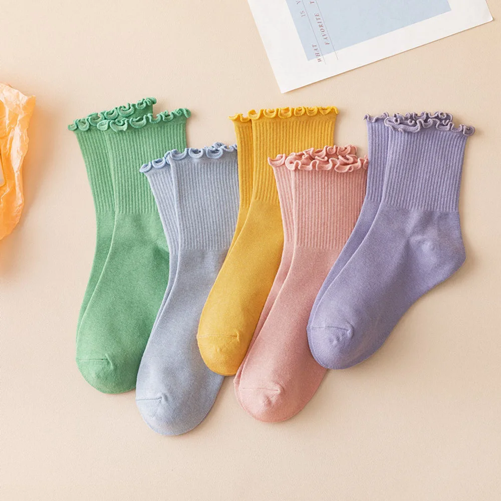 

1 Pair Fashion Ruffles Soft Cotton Women Socks Top Quality Solid Color Cute Socks Sweet Princess Girl Cozy Lovely Frilled Socks