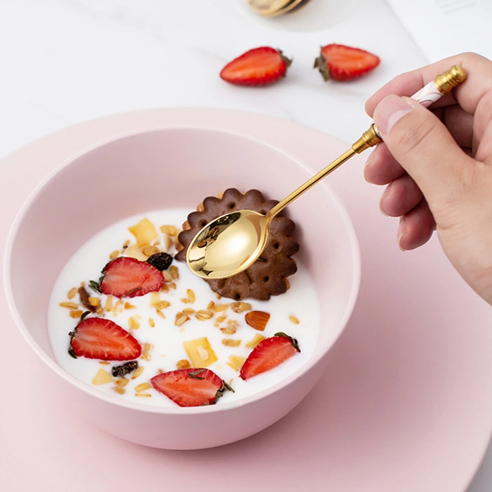 

Stainless Steel Coffee Spoon Long Teaspoons Ceramic Long Handle Spoon Stirring Gold Plated Dessert Tool