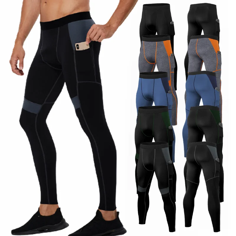 Compression Pants Men Running Tights With Pocket Basketball Gym Fitness Legging Workout Elastic Waist Trousers Men Training Wear