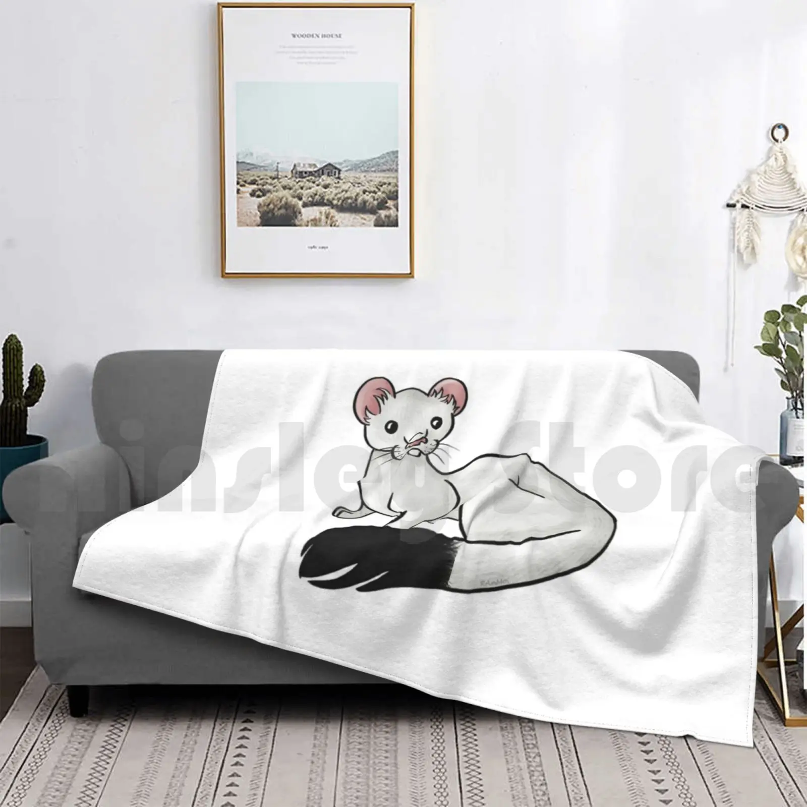 

White Ermine Blanket Fashion Custom Ermine Ranmoi Animal Cute Britain Winter White Stubble Fur Ferret Small