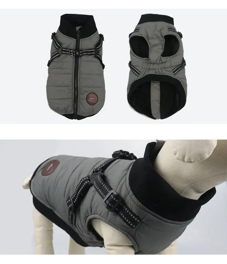 Зимняя одежда для собак теплая водонепроницаемая куртка на бретельках пальто