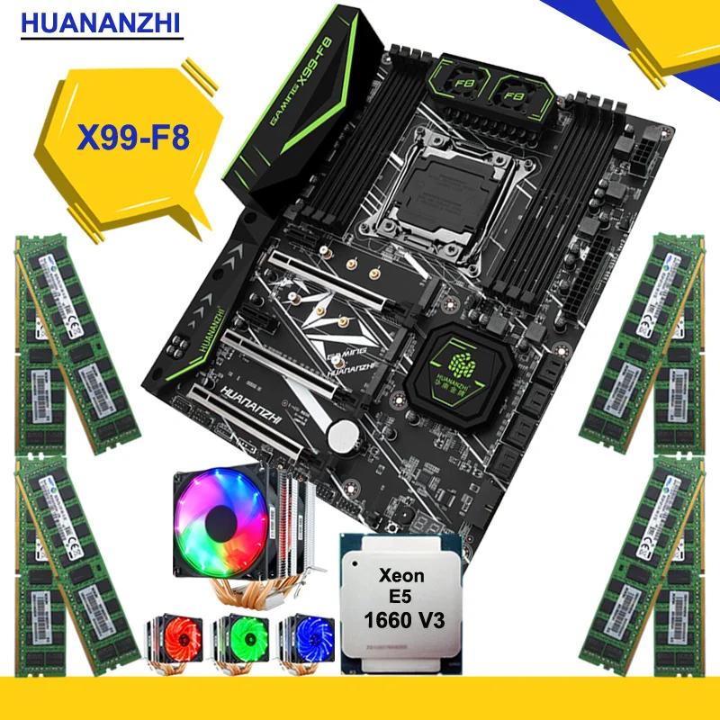 HUANANZHI X99 F8 материнская плата с Процессор Intel Ксеон 1660 V3 6 Трубок кулер от известного
