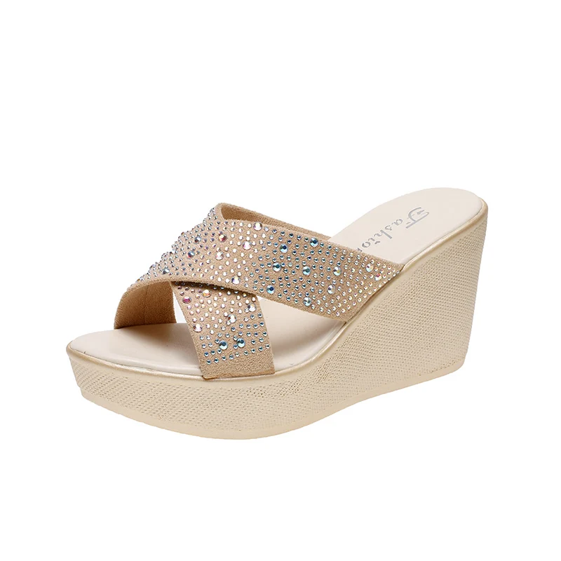 

Shoes On A Wedge Womens Slippers Outdoor Platform Lady Shale Female Beach Slides Heeled Mules Soft Girl Sabot High PU Super