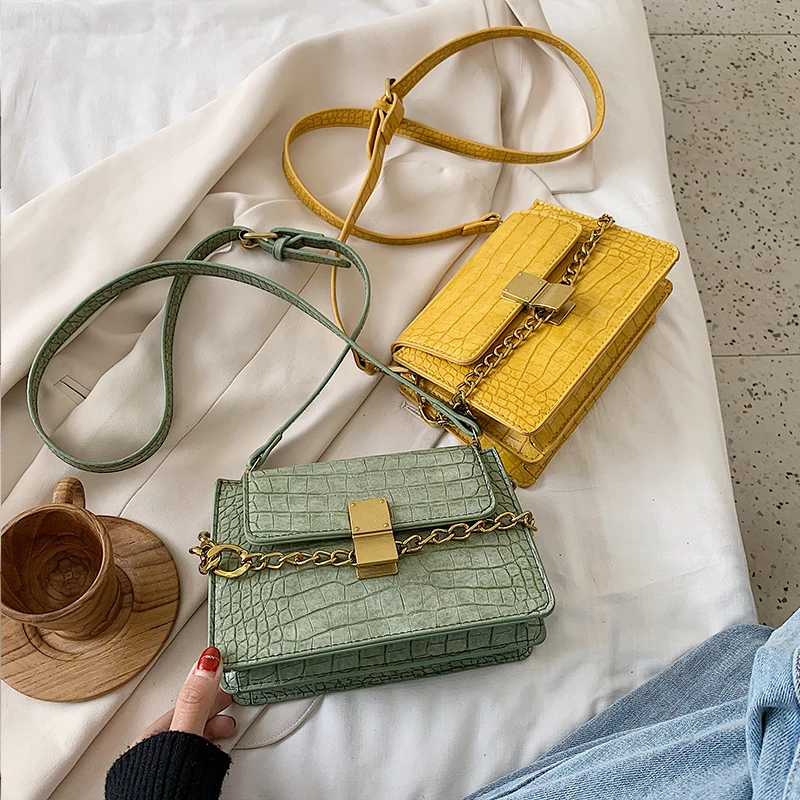 Фиолетовые сумки через плечо из искусственной кожи с крокодиловым узором для