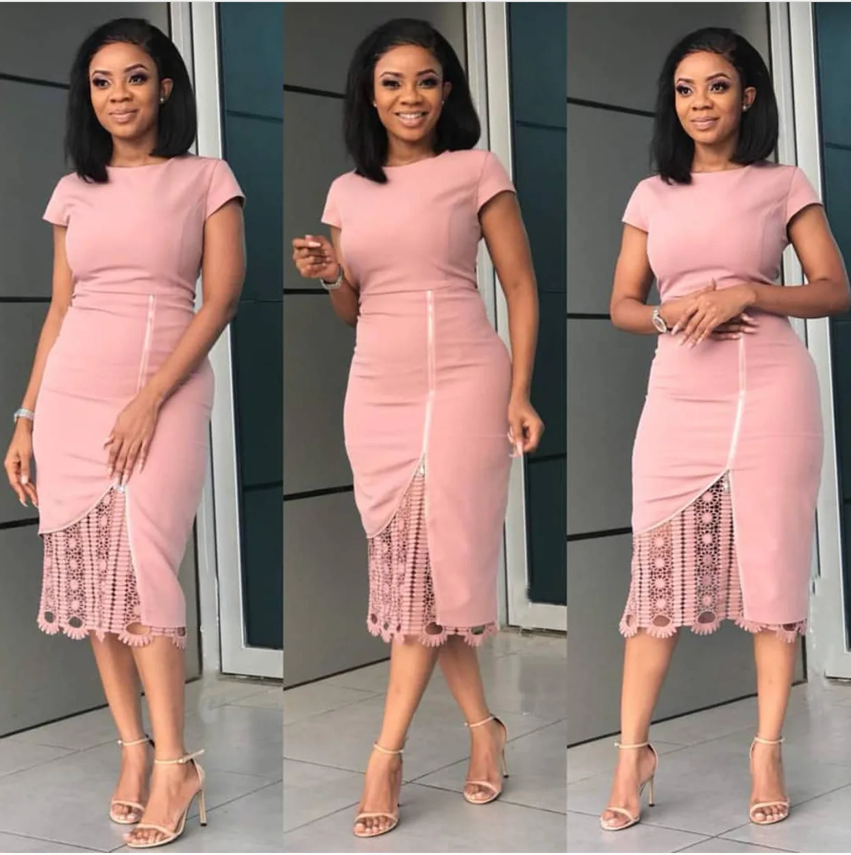 Женское длинное офисное платье миди больших размеров летнее однотонное розовое