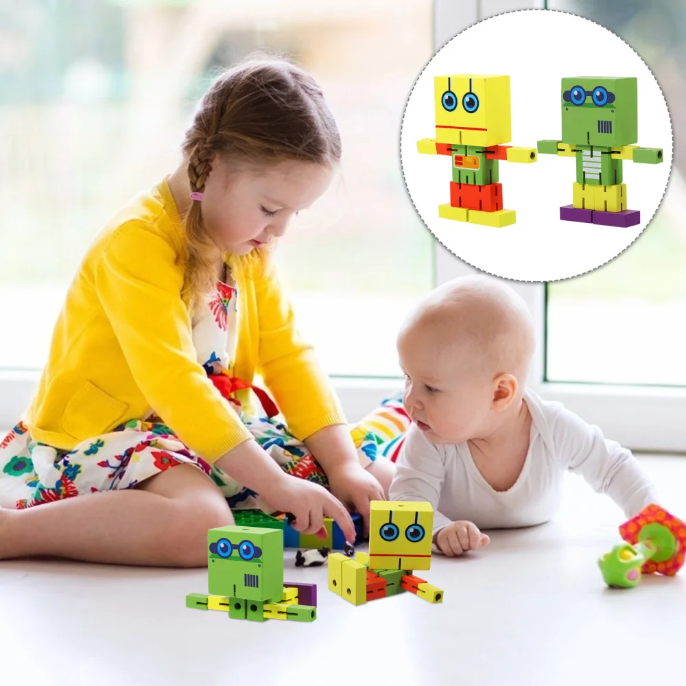 

1pc Wood Plaything Robot Shape Twisting Building Blocks (As Shown)
