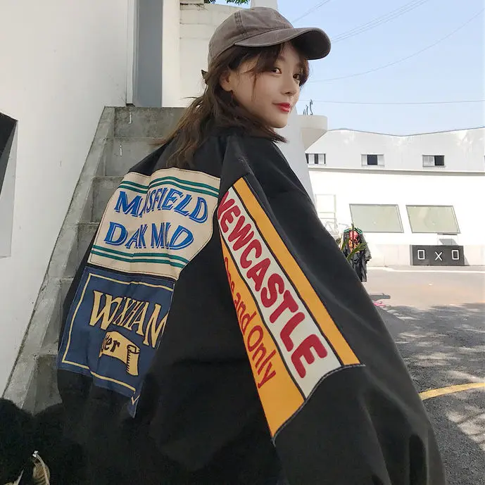 

Harajuku oversized pocket button long-sleeved women's jacket traf women's jacket printed bomber jacket tops women spring clothes