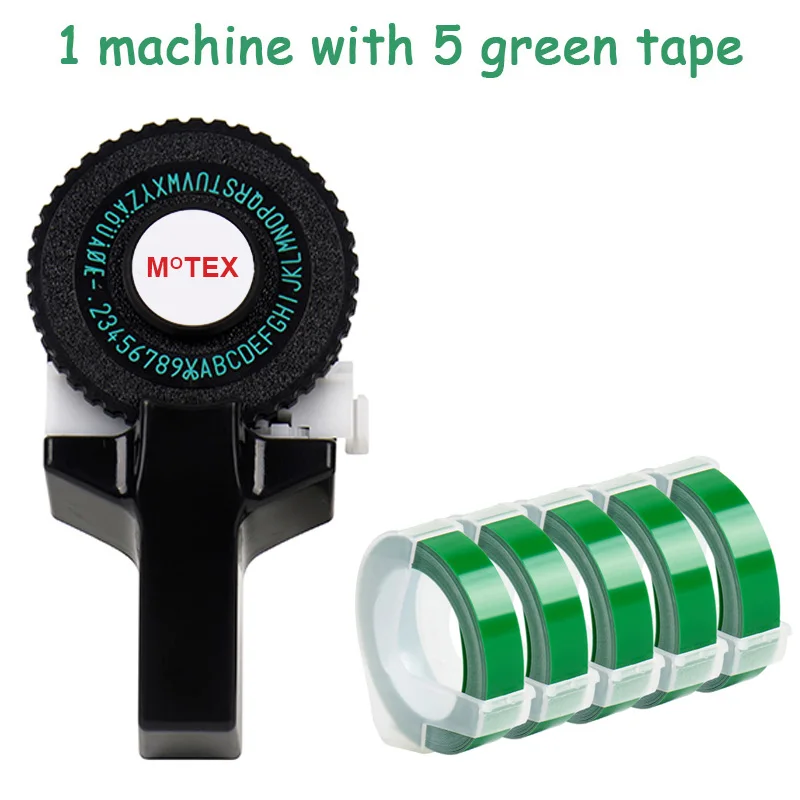 Черный цвет MoTex E101 принтер мини DIY Ручная Совместимость для dymo 3D тиснение ручная лента ручная машинка надпись машина - Цвет: machine add 5 green