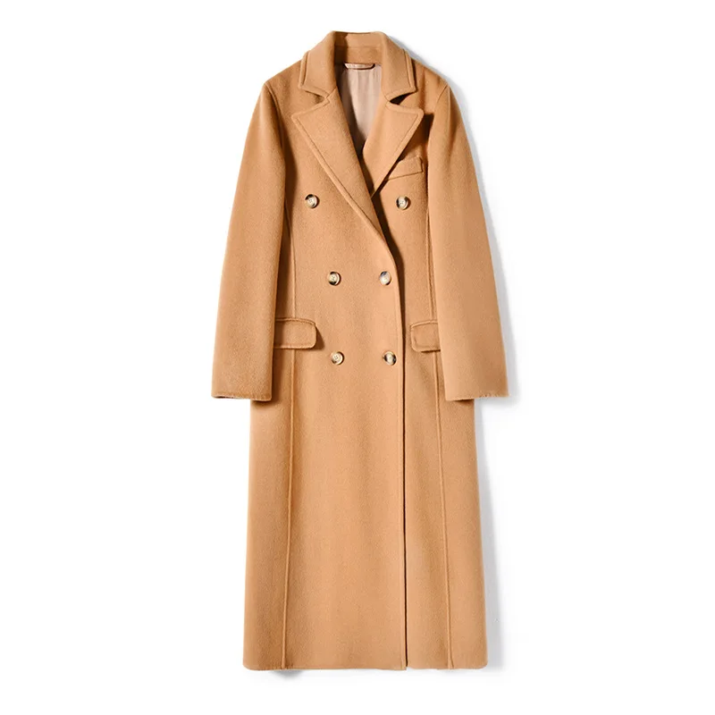 AIGYPTOS 2020 autumn and winter new handsome British super long camel double-breasted wool coat women's | Женская одежда