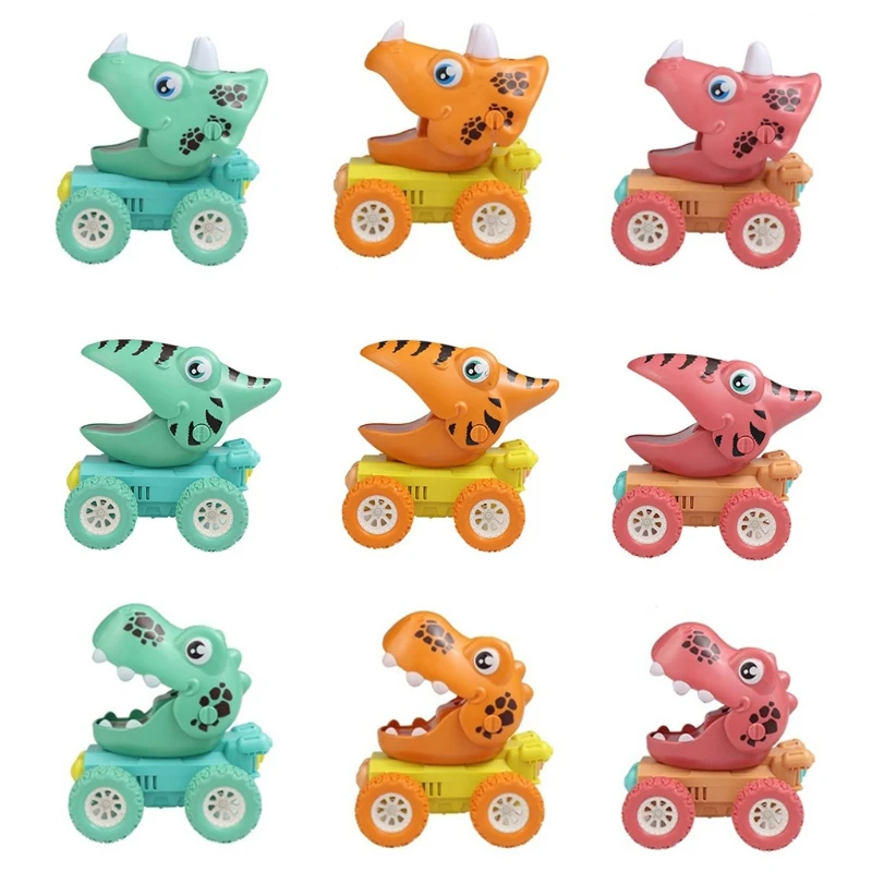

D0JC BPA Free Montessori Educational Baby Car Mini Cartoon Car Baby Plastic Friction Car Pull Back Inertia Car Dinosaur Toy