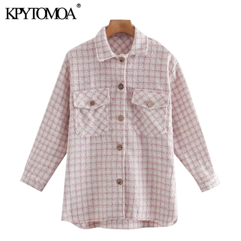 

KPYTOMOA Женская мода 2021 с карманами свободная твидовая куртка пальто Винтажное с длинным рукавом на пуговицах женская верхняя одежда шикарные...