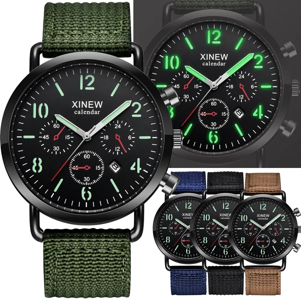 Военные мужские часы с датой Холщовый ремешок из нержавеющей стали Спортивные