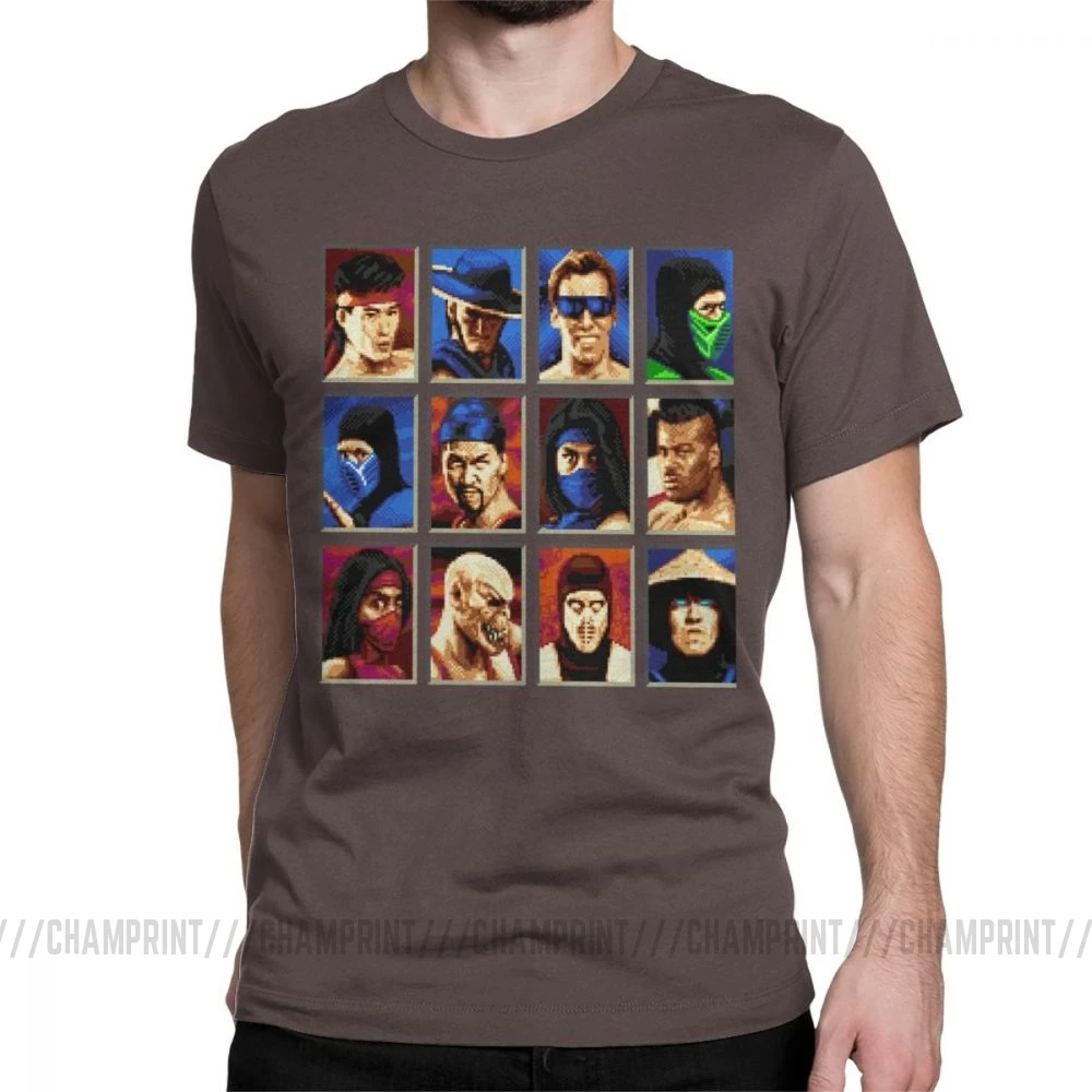 Винтажные футболки Mortal Kombat II Genesis Character выберите 16 Bit футболка Ретро геймер Коллаж футболки мужская хлопковая одежда для вечеринки - Цвет: Коричневый