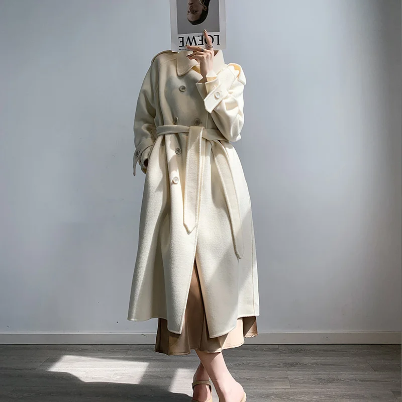 

Двустороннее кашемировое пальто из австралийской шерсти, женское средней длины, новинка 2020, осенне-зимнее высококачественное белое шерстя...