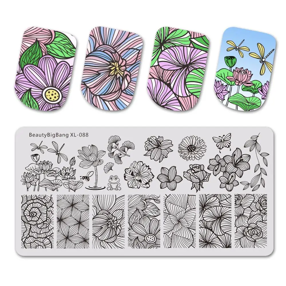 

Nail Stamping Plates Nail Art Flower Dragonfly Lotus Image Nails Swanky Stamping Print Template Plate Mold Beautybigbang XL-088