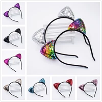 10 colors rainbow can flip sequins shining cat ear girl hairband cat ears kid hair accessories for women birthday party gift