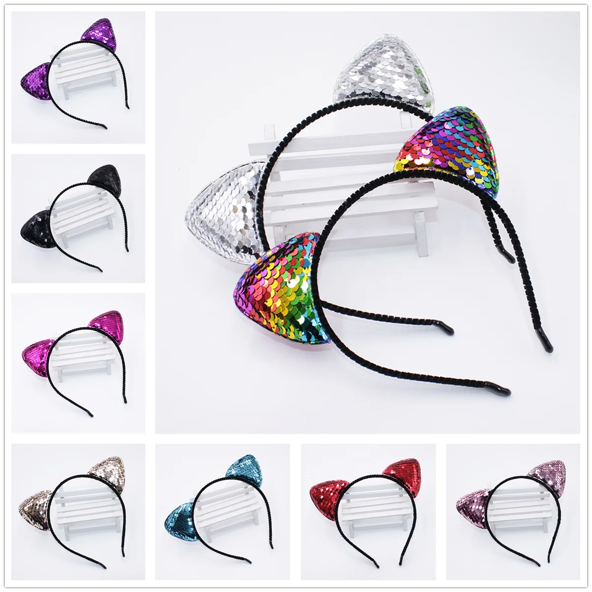 Обруч для волос кошачьи уши с блестками 10 цветов| |