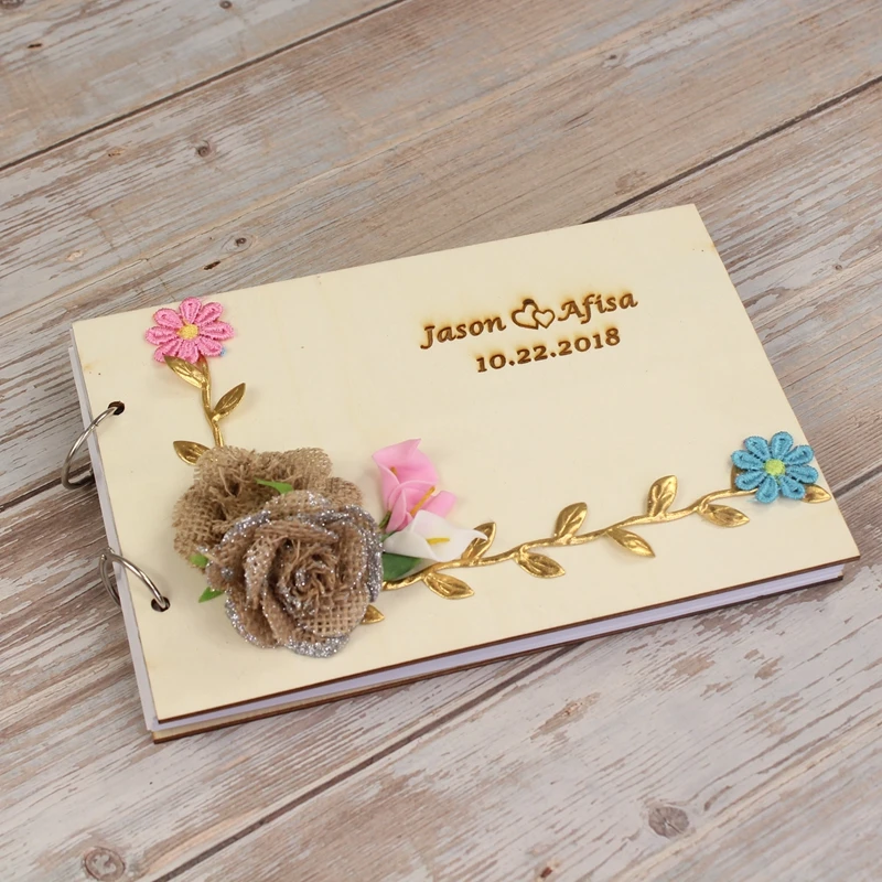 

Индивидуальная Свадебная Гостевая книга с цветком, см х 15 см, сделай сам, деревянная фотография для свадьбы с гравировкой на заказ, A5