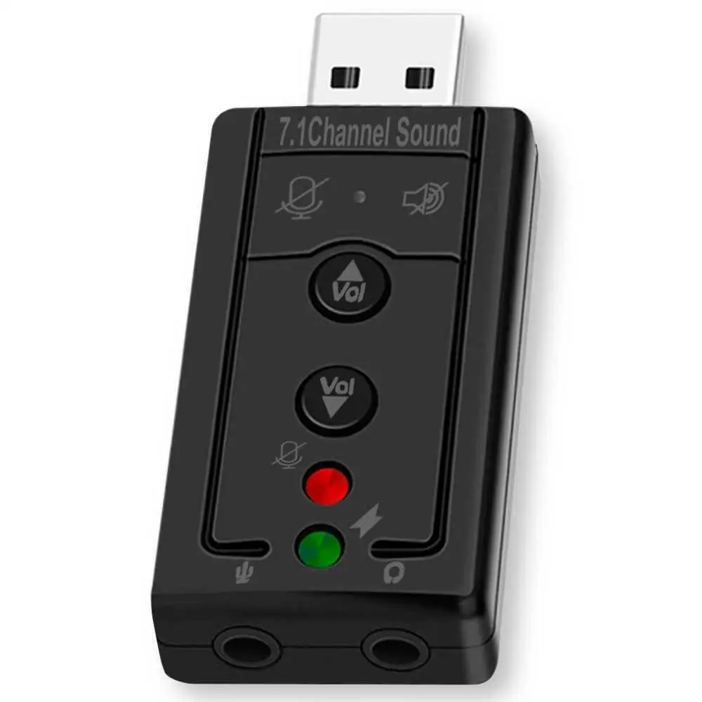 

USB 2.0 External Audio Card 3D Stereo 7.1 Sound Adapter with Volume Control Panel Microphone Mute Button Splitter Black USB Hub
