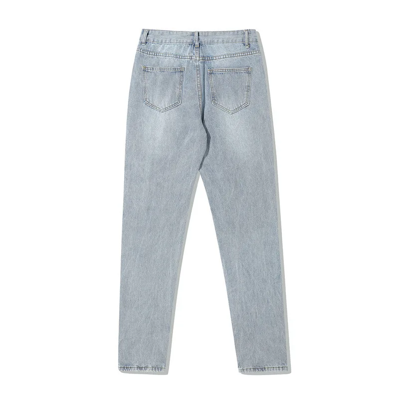 2022 Smiley Face Embroidery Hole Ripped Retro Men Hip Hop Slim Jeans Trousers Punk Male Denim Pants New Fashion Pantalon Homme