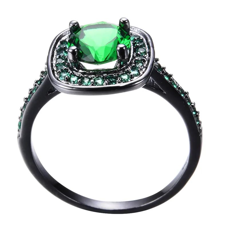 

Charm Female Green Round Stone Ring Vintage Black Gold Engagement Rings For Women Promise Love Wedding Band Ring