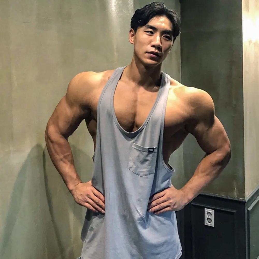 Майка мужская для тренажерного зала хлопок без рукавов повседневная майка