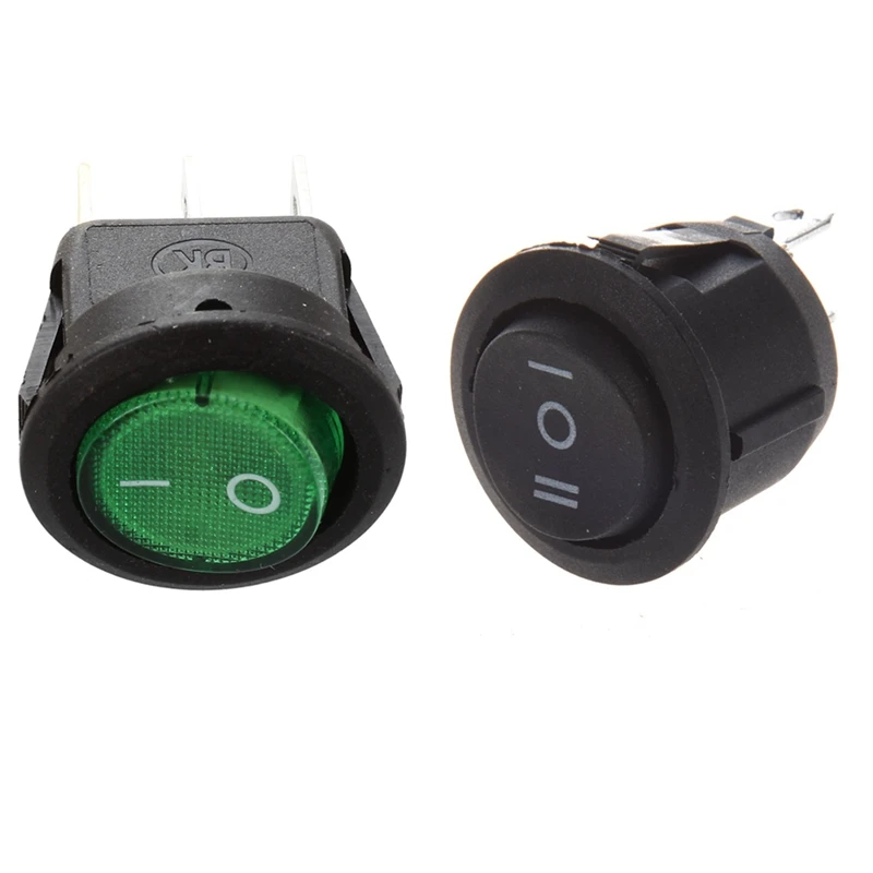 

10 Pcs ON/OFF/ON SPDT Round Boat Rocker Switch With 5 Pcs SPST Green Neon Light On/Off Round Rocker Switch
