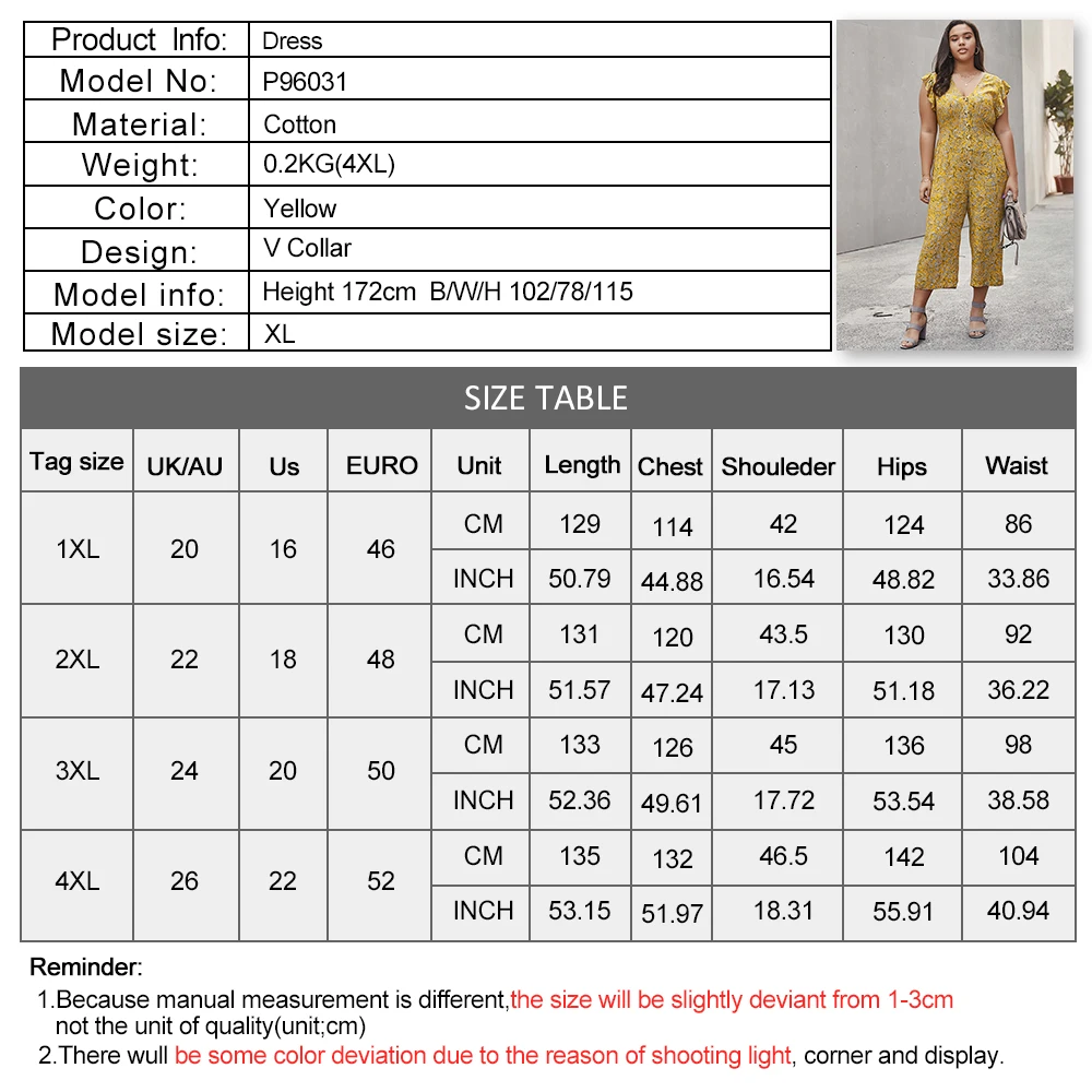 

2021 Plus Size Jumpsuit Women's Summer chiffon Short-sleeved Sexy V-neck Button Printed Jumpsuit Ladies Bohemian Slim Jumpsuit