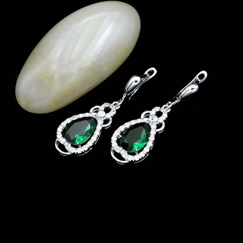 925 Sterling Silver Jewelry Sets For Women Natural Green Cubic Zirconia White Crystal Earrings/Pendant/Necklace/Ring/Bracelet | Украшения и