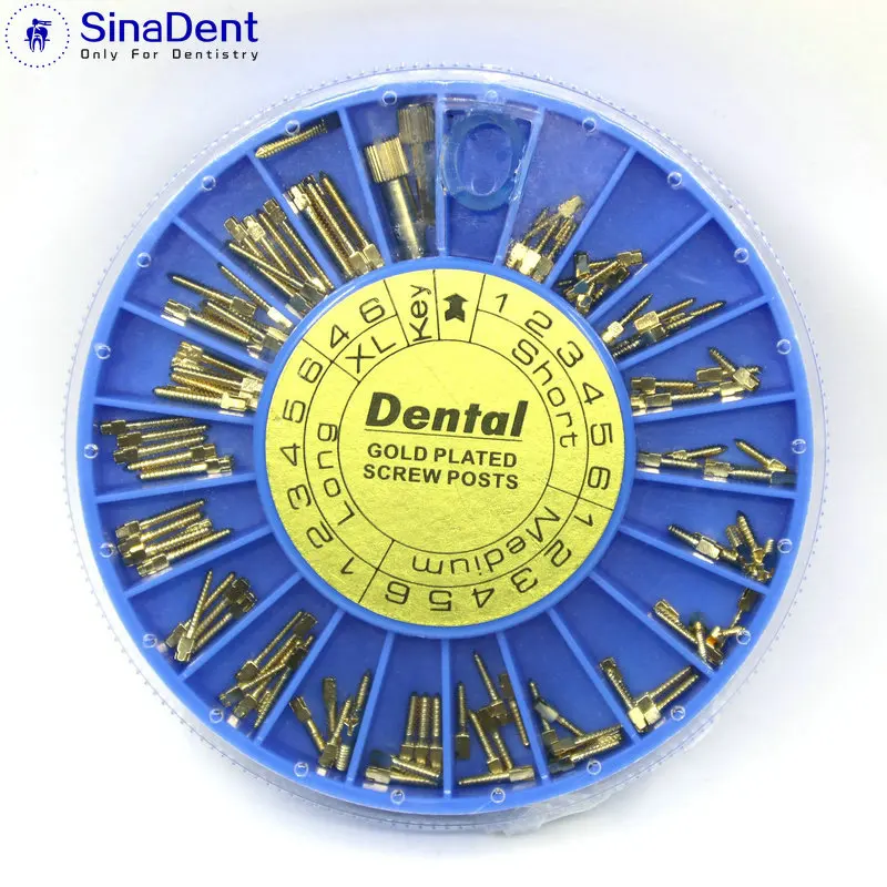 Dental Gold Plated Screw Post 120pcs&2Key Dental Screw Post Dental Supplies Root Canal