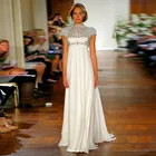 Хрустальное свадебное платье с завышенной талией для беременных с высоким воротником и рукавом-крылышком свадебное платье es