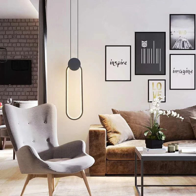 

Nordic Minimalist White Black Square Round Pendant Lamp with Long Wire Dimmable LED High Ceiling Hanging Light for Bedside Decor