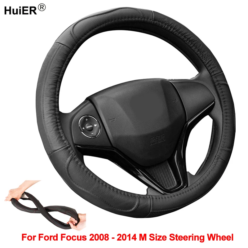 

Чехол рулевого колеса автомобиля из коровьей кожи для Ford Focus 2008 - 2014 размер М Руль Нескользящая Оплетка на руль