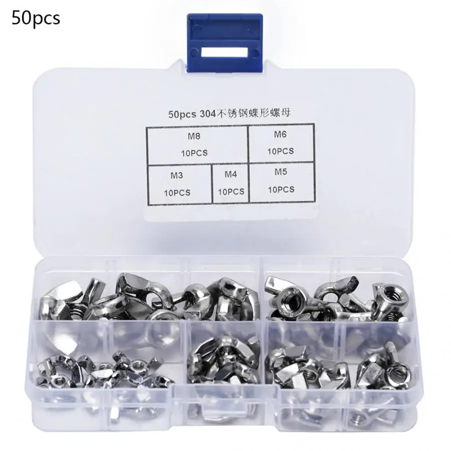 Гайка 50 шт в наборе Барашковая гайка нержавеющая сталь крыло тугой ремешок на