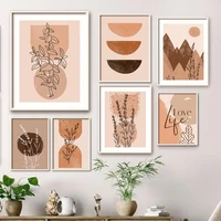 boho botanical flowers leaves minimalist line wall art canvas painting posters and prints wall pictures for living room decor