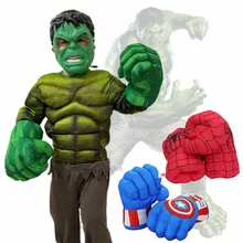 Kids Avengers Hulk /Spiderman Jumpsuit Gloves Cosplay Set Boy Girl Halloween Superhero Fantasy Party Props Gift