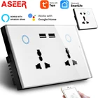 ASEER UK двойная USB розетка сенсорная стеклянная панель универсальная WIFI настенная розетка с функцией таймера, совместимый с alexa,google assistant