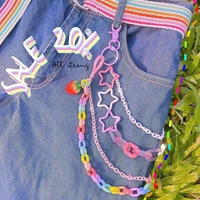 japan korean girls pants chain keychain fashion hip hop street jewelry women trendy punk colorful star strawberry trousers chain