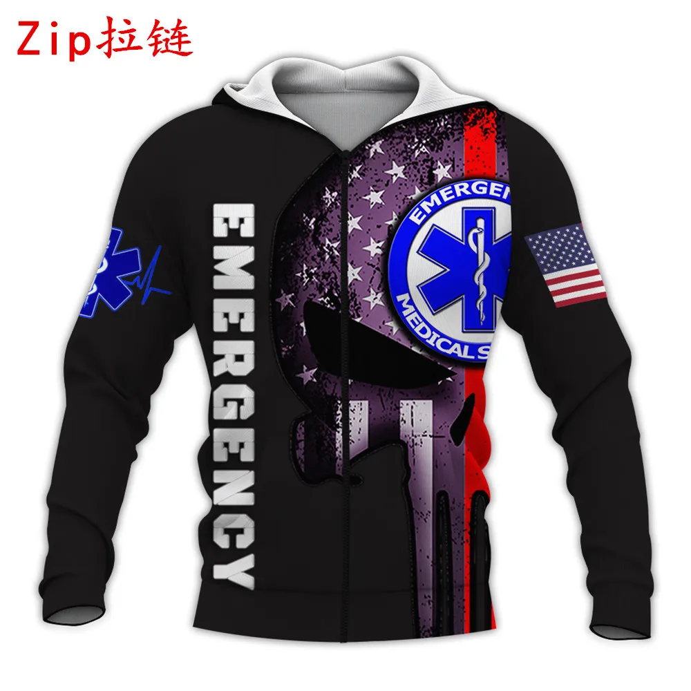 Худи с 3D принтом в виде черепа EMS Модный повседневный свитшот осенняя куртка