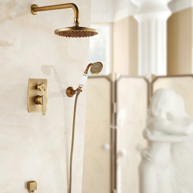 bathroom shower set brushed rainfall shower faucet wall mounted shower mixer 8 shower head hot and cold mixer diverter set free global shipping